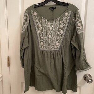 Lane Bryant Olive Green Embroidered Tunic Top size 14/16